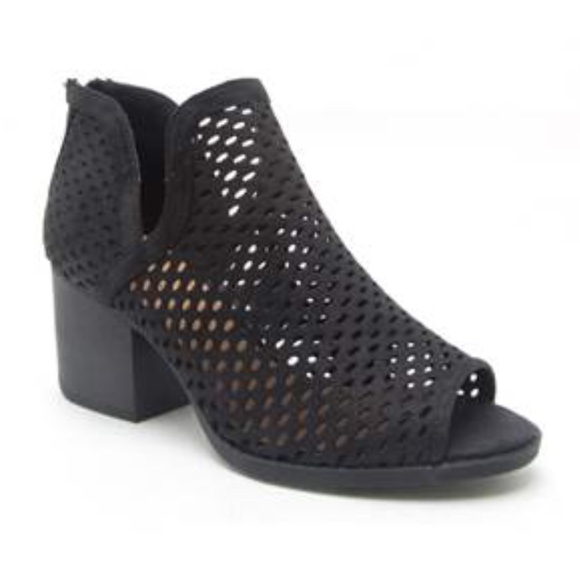 Last Pair! Qupid Peep toe Black perforated BOOTIE - Picture 2 of 2